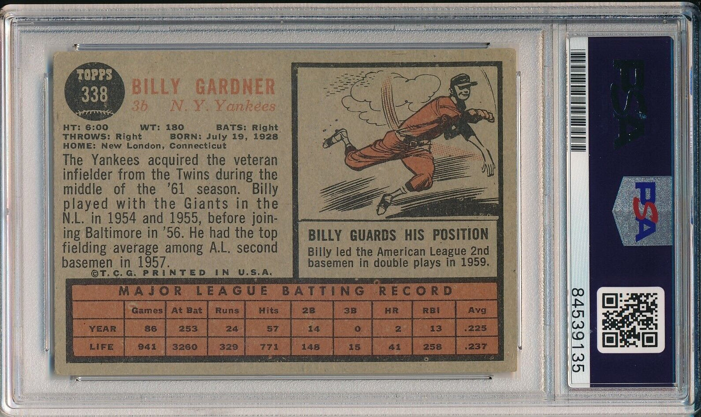 Billy Gardner Yankees Signed/Autographed 1962 TOPPS Card #338 PSA/DNA 166726