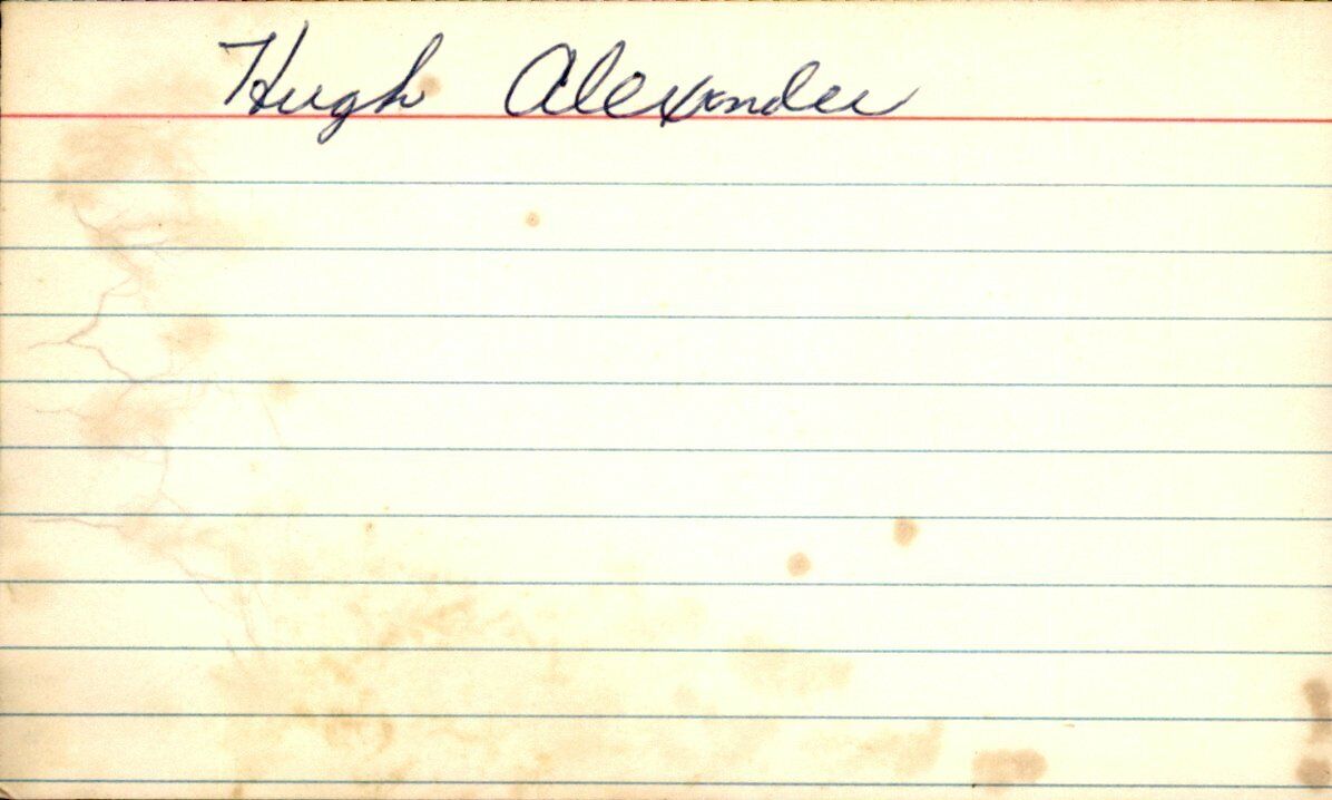 Hugh Alexander Cleveland Indians d.2000 Signed/Autographed 3x5 Index Card 162703