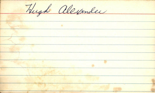 Hugh Alexander Cleveland Indians d.2000 Signed/Autographed 3x5 Index Card 162703