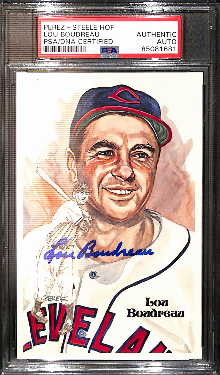 Lou Boudreau Signed 1981 Perez-Steele HOF Postcard Indians PSA/DNA 183701