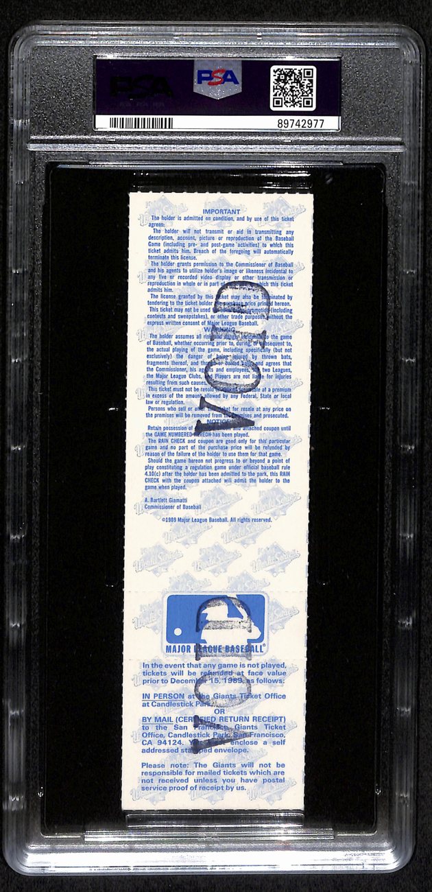 1989 World Series Game 3 Full Ticket A's vs. Giants PSA/DNA EX-MT 6 193189
