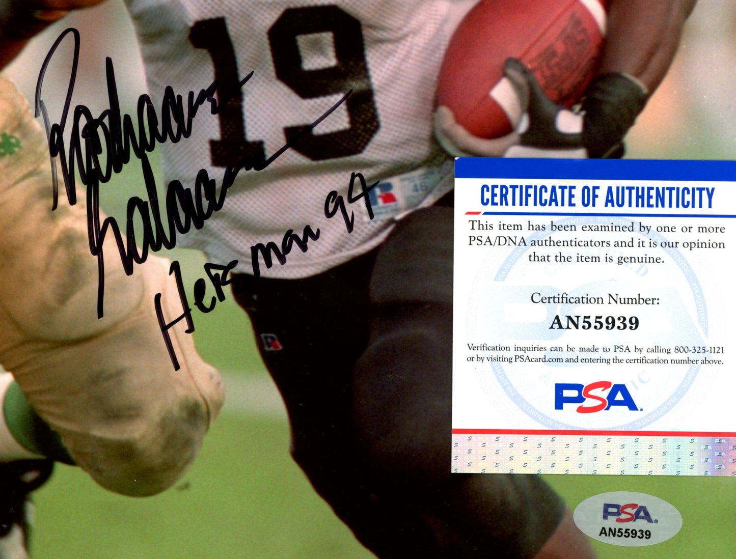 Rashaan Salaam Signed/Inscr 8x10 Photo Colorado 1994 Heisman PSA/DNA 188088