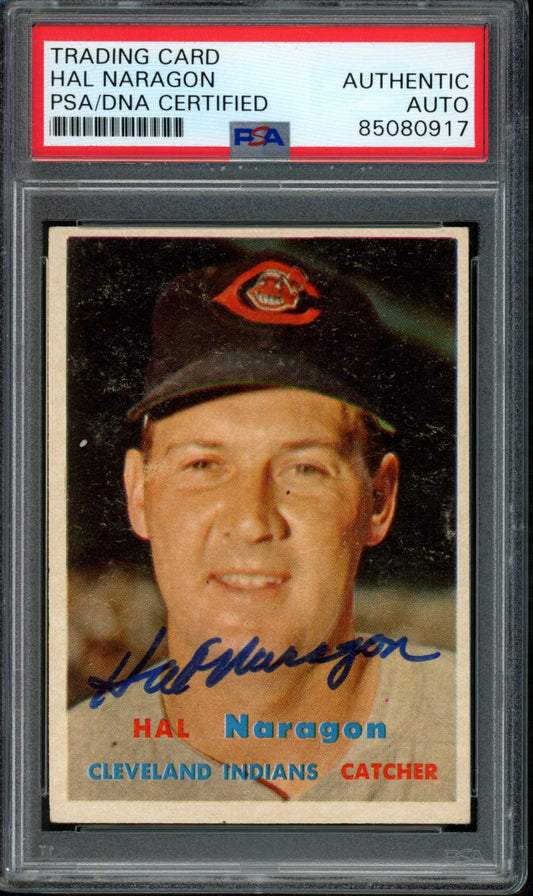 1957 TOPPS Hal Naragon #347 Auth Card Signed Cleveland Indians PSA/DNA 184092