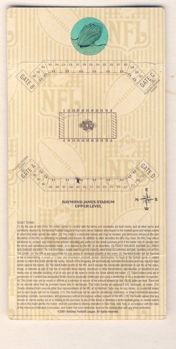 Super Bowl XXXV Baltimore Ravens Vs. New York Giants Ticket Stub 127960