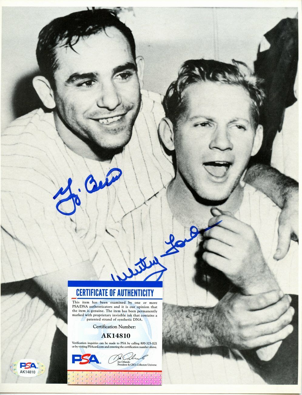Yogi Berra/Whitey Ford Yankees Dual-Signed/Autograph 8.5x10.75 Photo PSA 166783