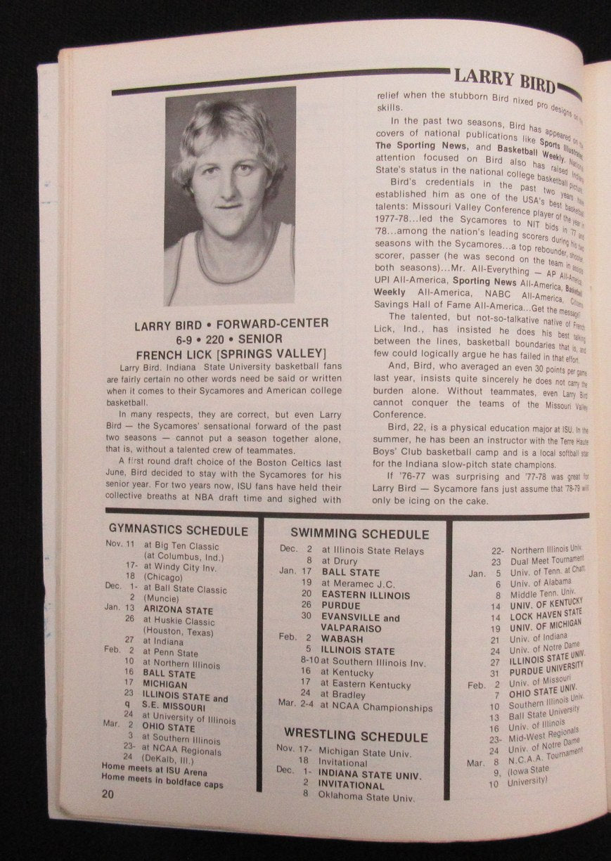 Larry Bird HOF Signed/Auto 1979 College Basketball Program Indiana State 189246