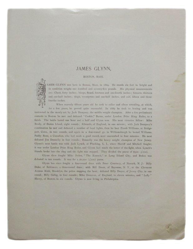 James Glynn Boxer 1895 Boxing Gladiators 11x15 Supplement Poster