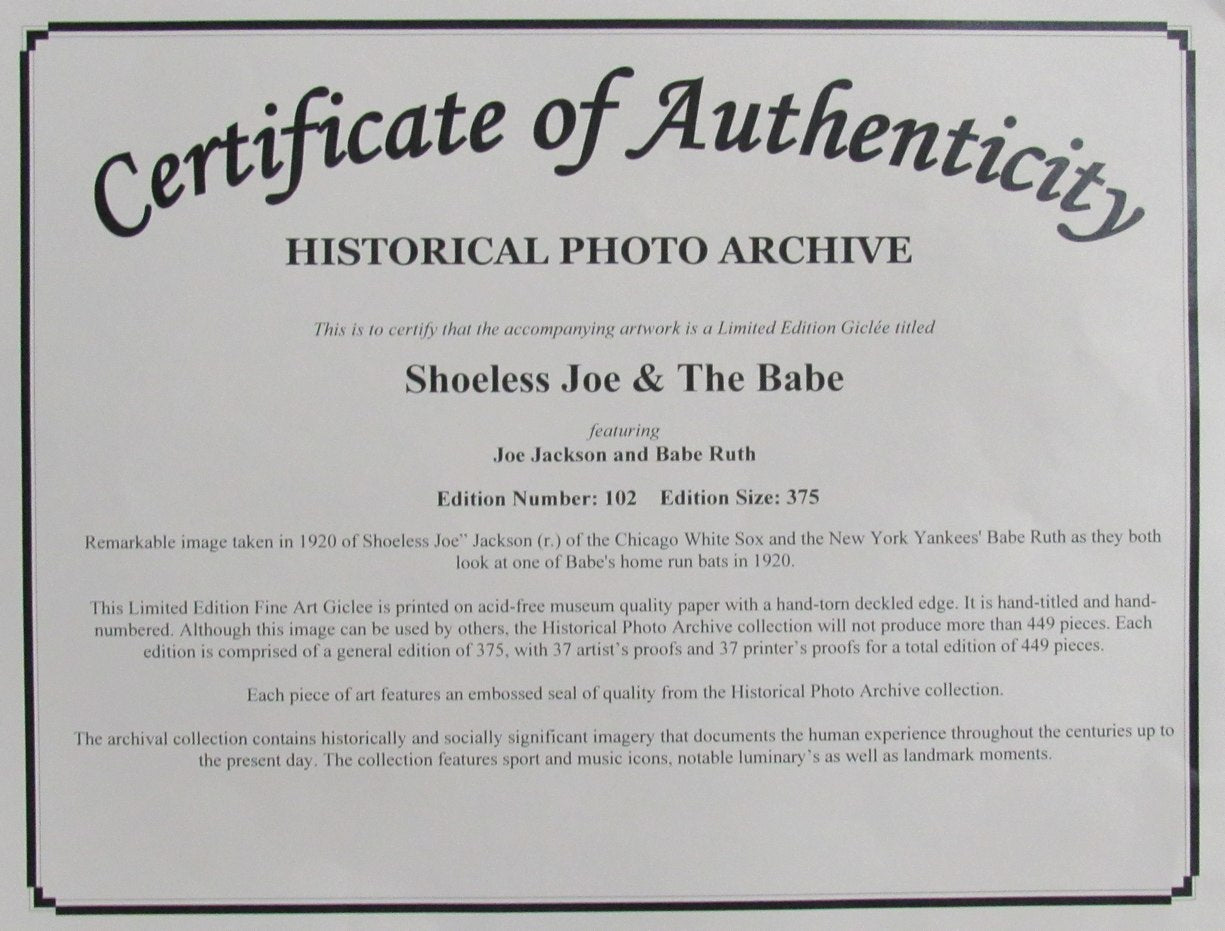 Babe Ruth/Joe Jackson Fine Art Lithograph Limited Numbered Print Framed 188514