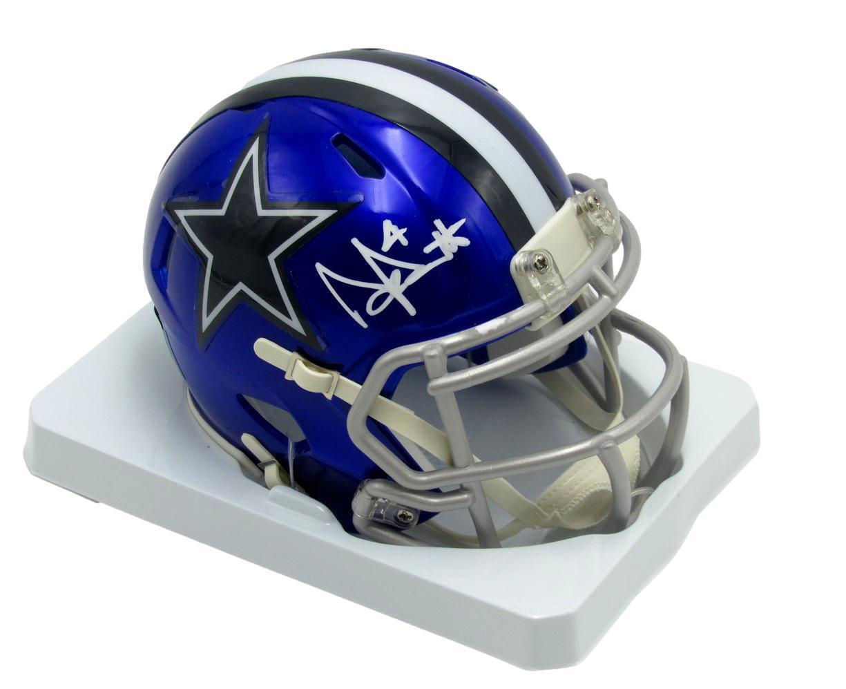 dallas cowboys football helmet signed by dak prescott Dak Prescott Autographed Flash Mini Football Helmet Dallas Cowboys Bec – Best Authentics