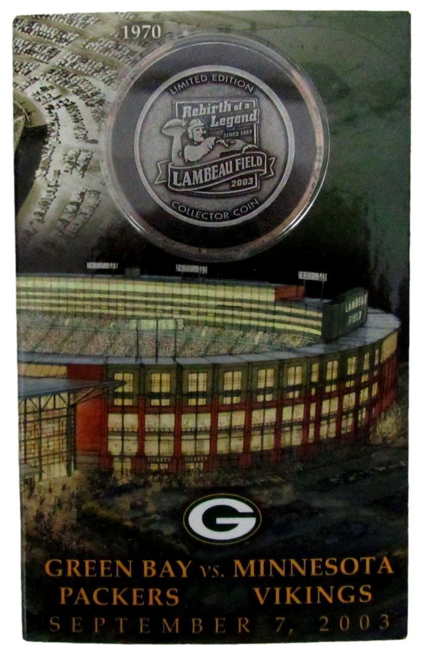 Lot of 2 GB Packers Cards with Coins 2003 Lambeau Field and 2015 Brett Favre HOF