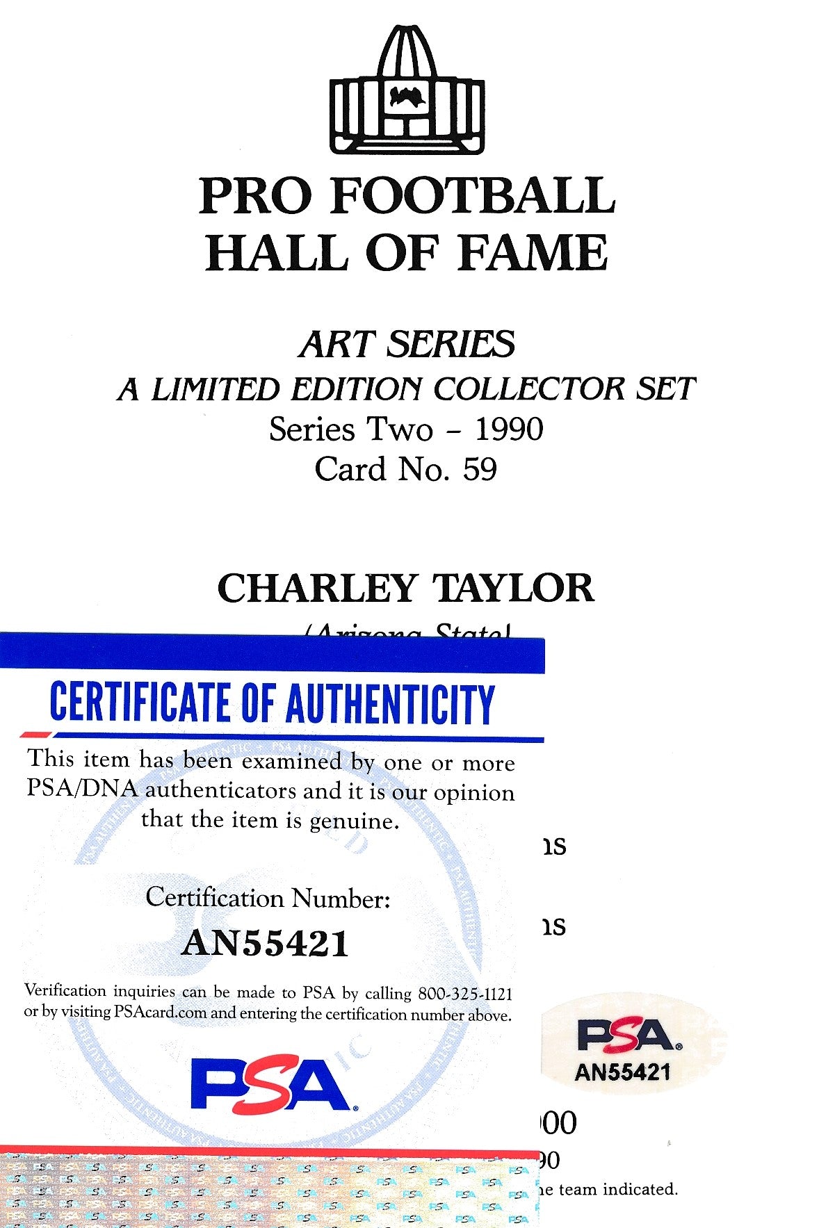 Charley Taylor Redskins Signed 1990 GLAC/Goal Line Art Postcard PSA/DNA 186328