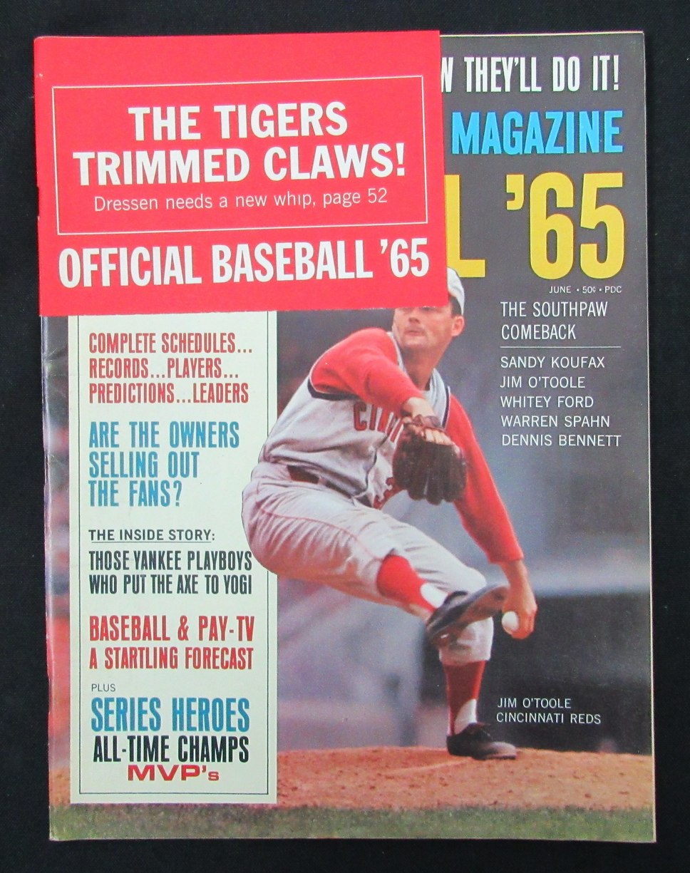 June 1965 Official Baseball Sports Magazine Jim O'Toole Reds Cover 185562
