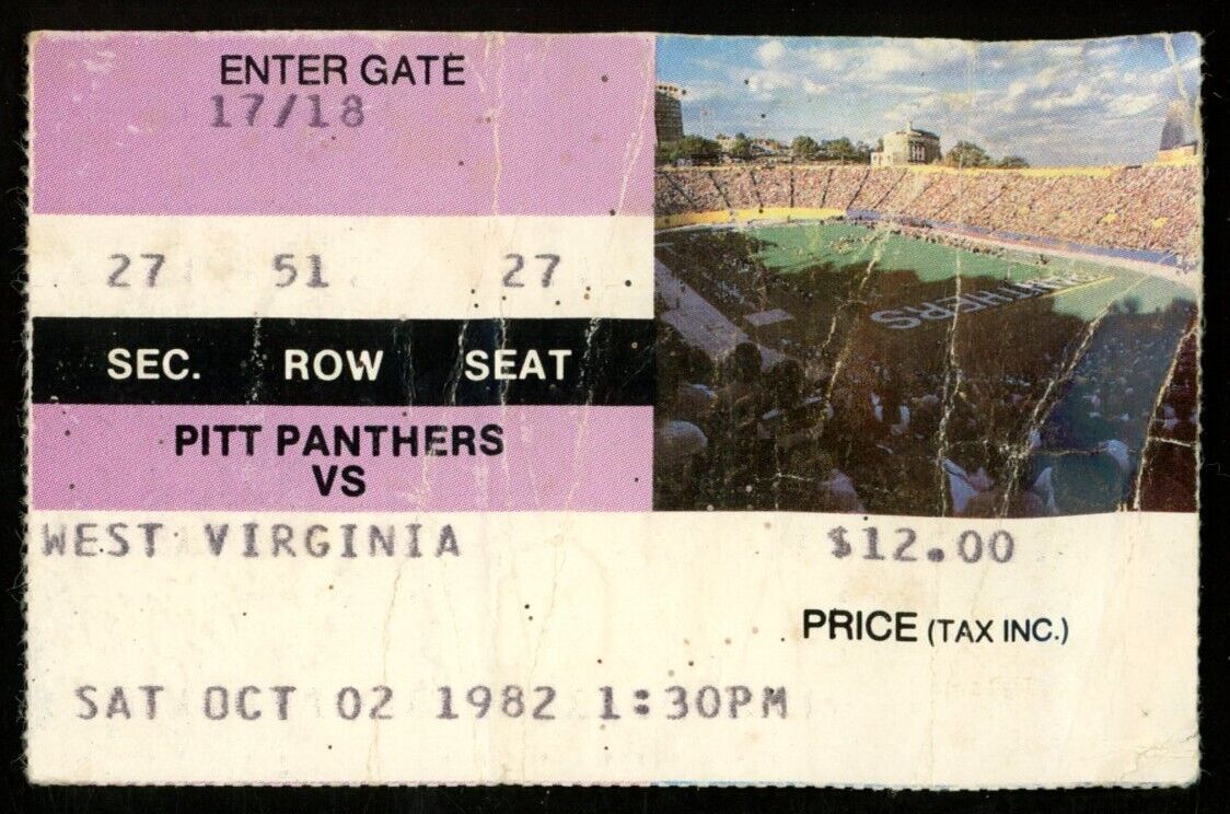 October 2, 1982 Pitt vs. West Virginia Dan Marino Football Game Ticket Stub
