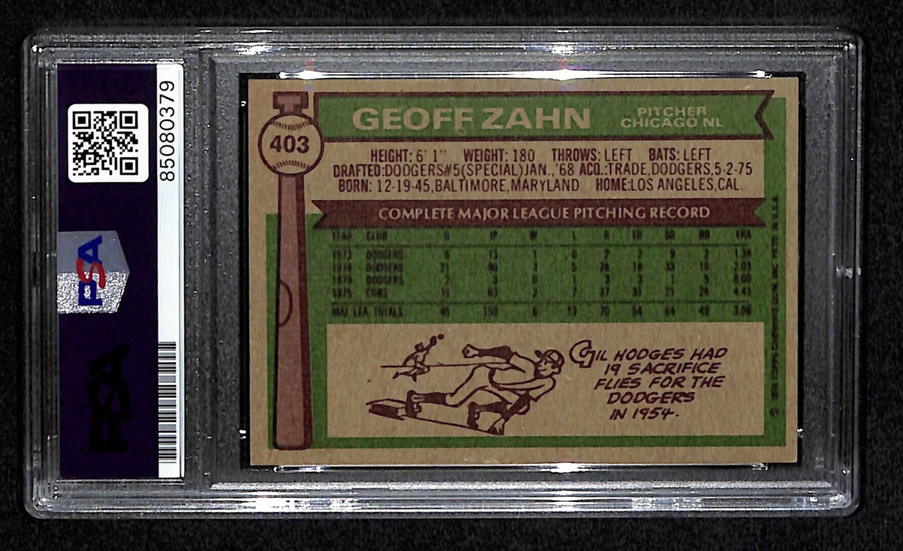 Geoff Zahn Signed 1976 Topps Card #403 Chicago Cubs PSA/DNA 184413