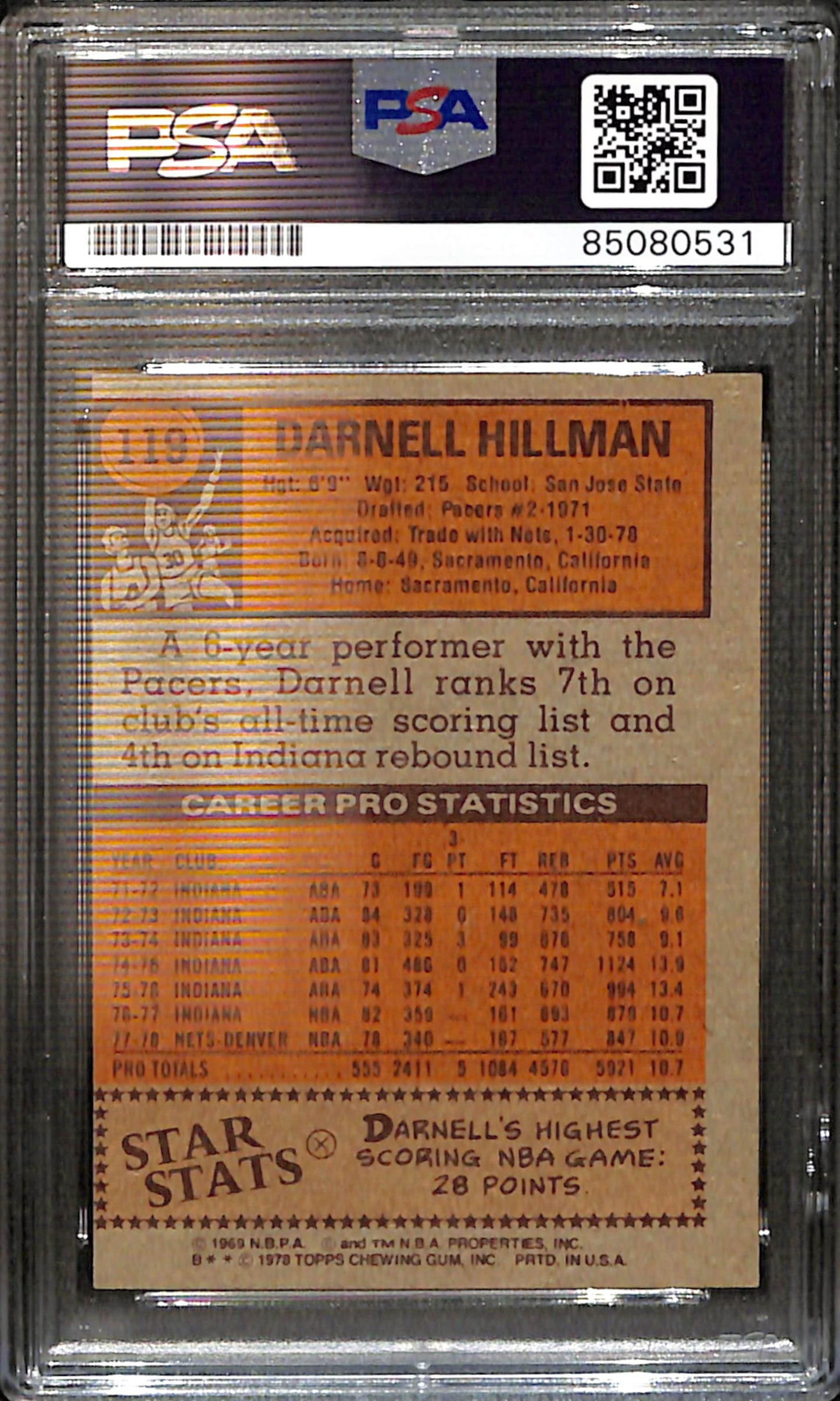 Darnell Hillman Signed/Auto 1978 Topps Card #21 Denver Nuggets PSA/DNA 185436