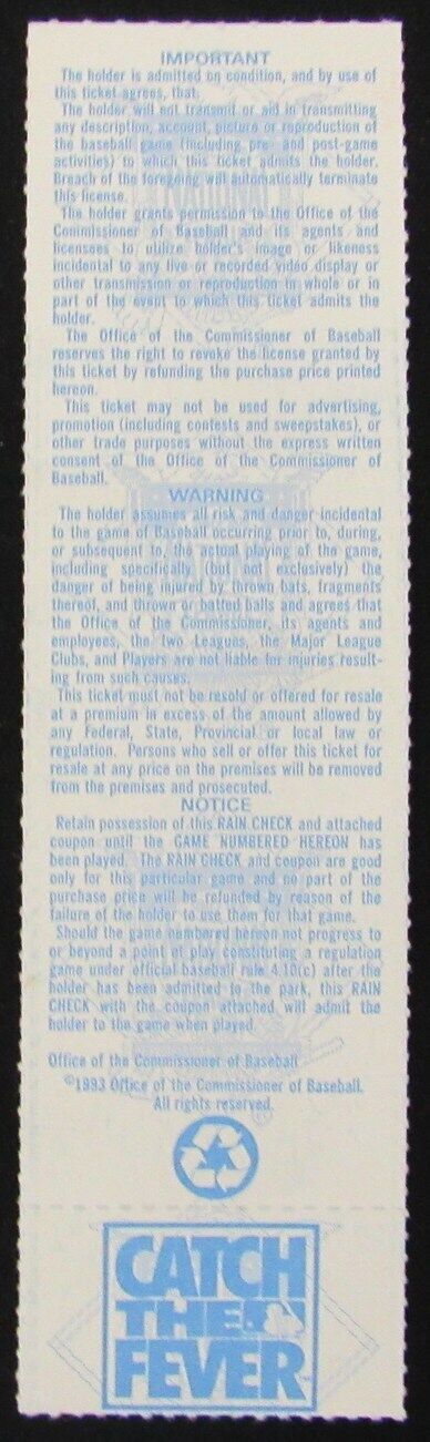 1993 NLCS Game 2 Phillies vs. Braves Ticket Stub