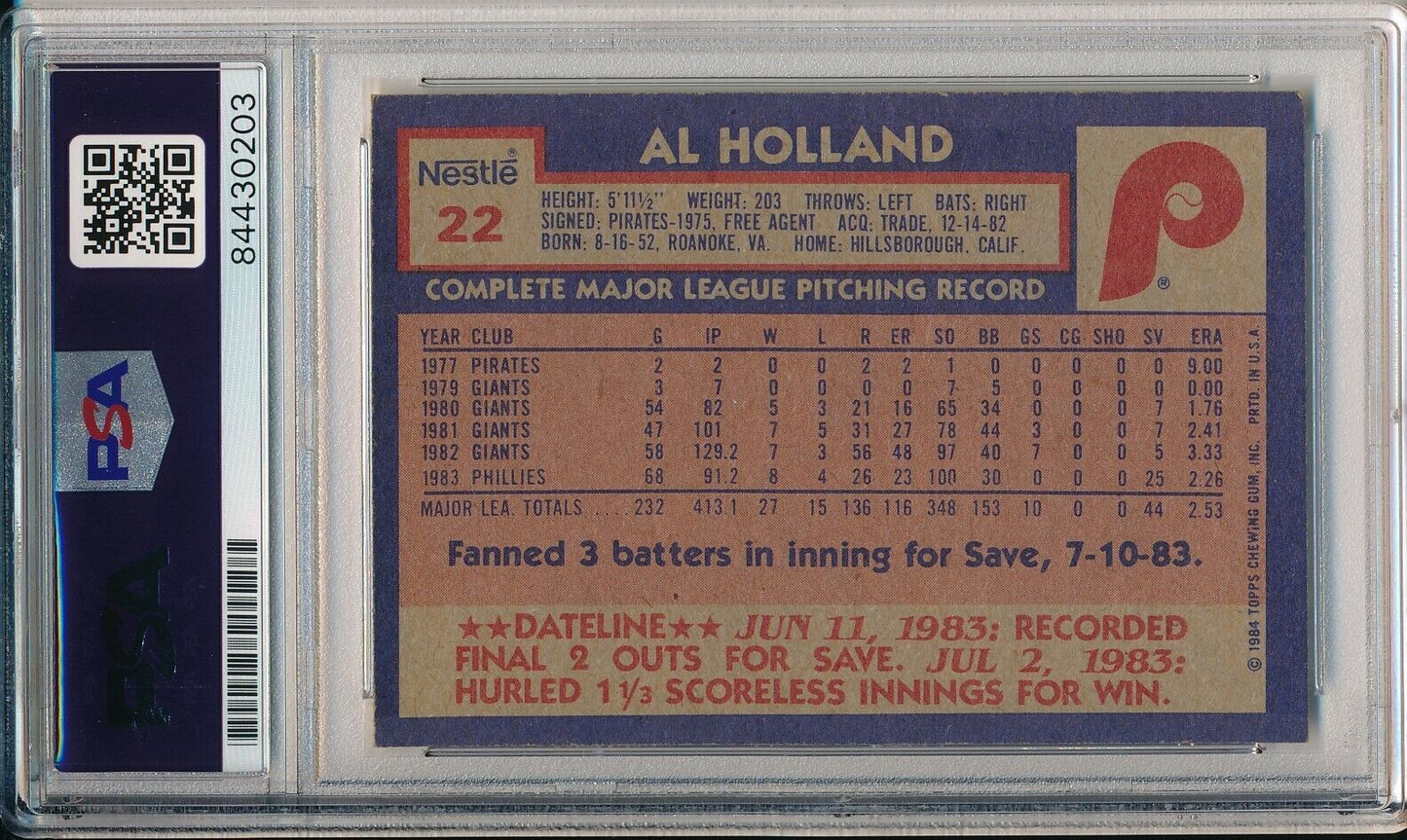 Al Holland Phillies Signed/Auto 1984 Nestle TOPPS Card #22 PSA/DNA 164188