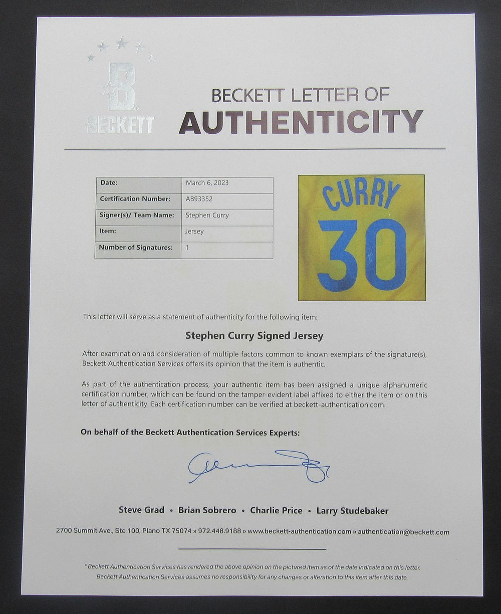 Stephen Curry Signed/Auto Custom Basketball Jersey Warriors Beckett 190496