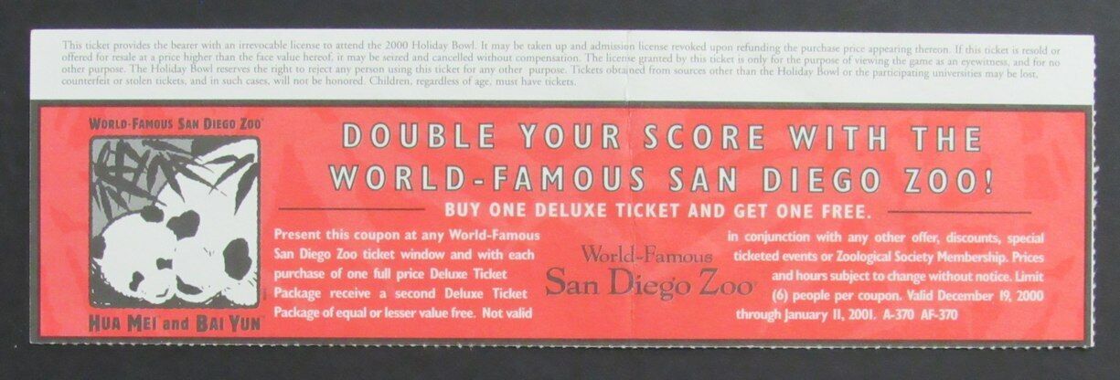 2000 Holiday Bowl College Football Game Ticket Stub Oregon vs. Texas