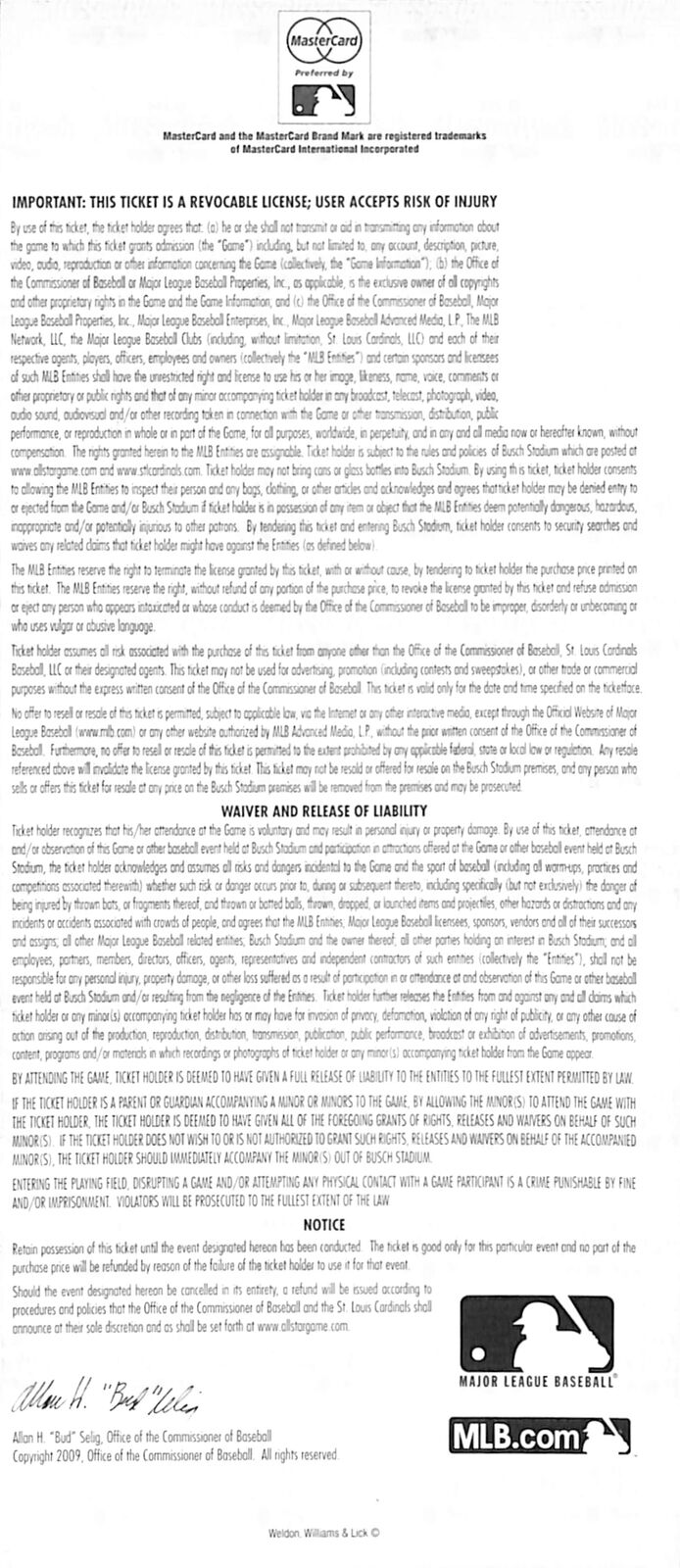 2009 All-Star Futures Game Full Ticket Busch Stadium Stanton/Bumgarner 181223