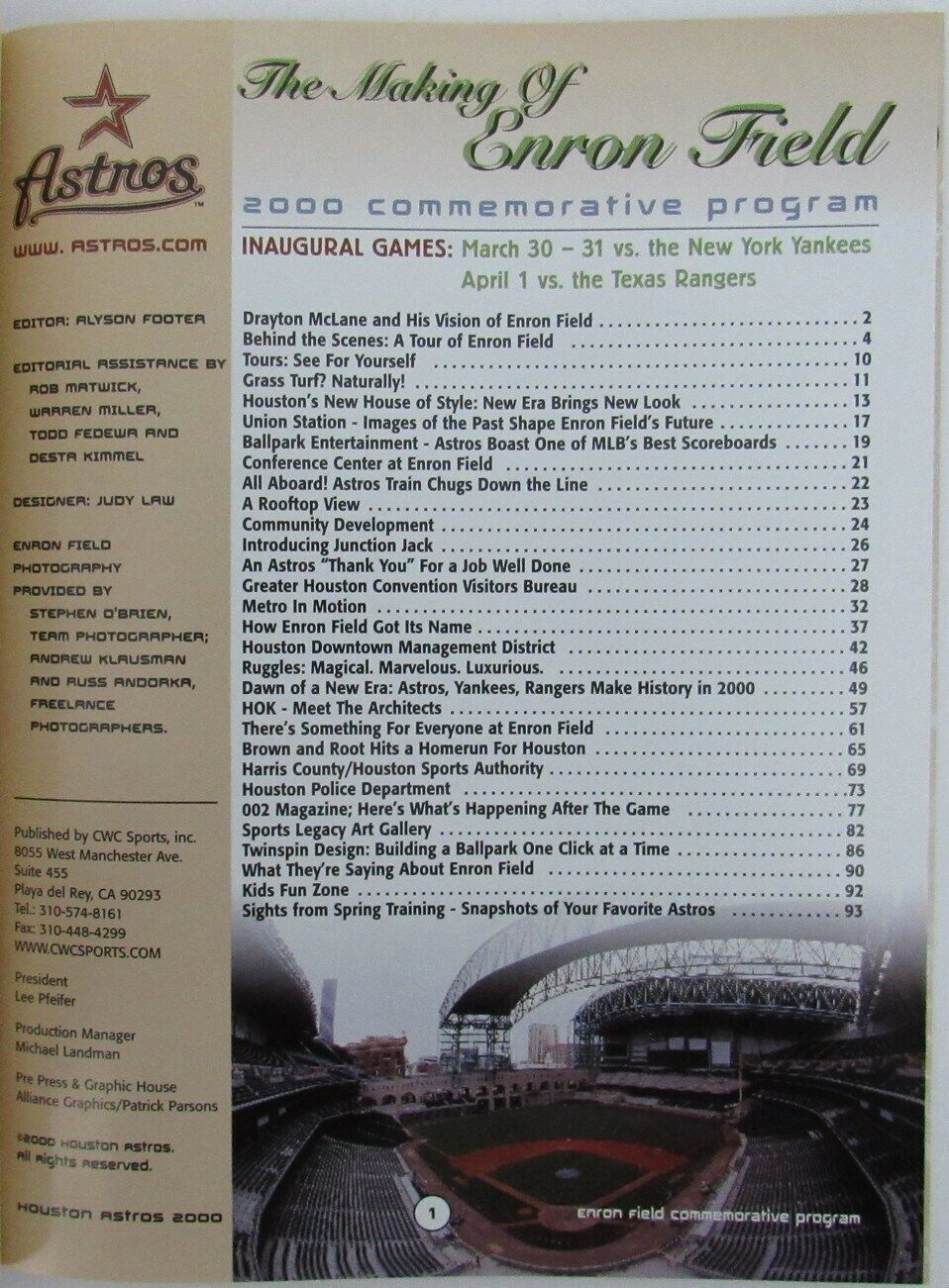 Houston Astros 2000 Enron Field First Games Commemorative Program 155705