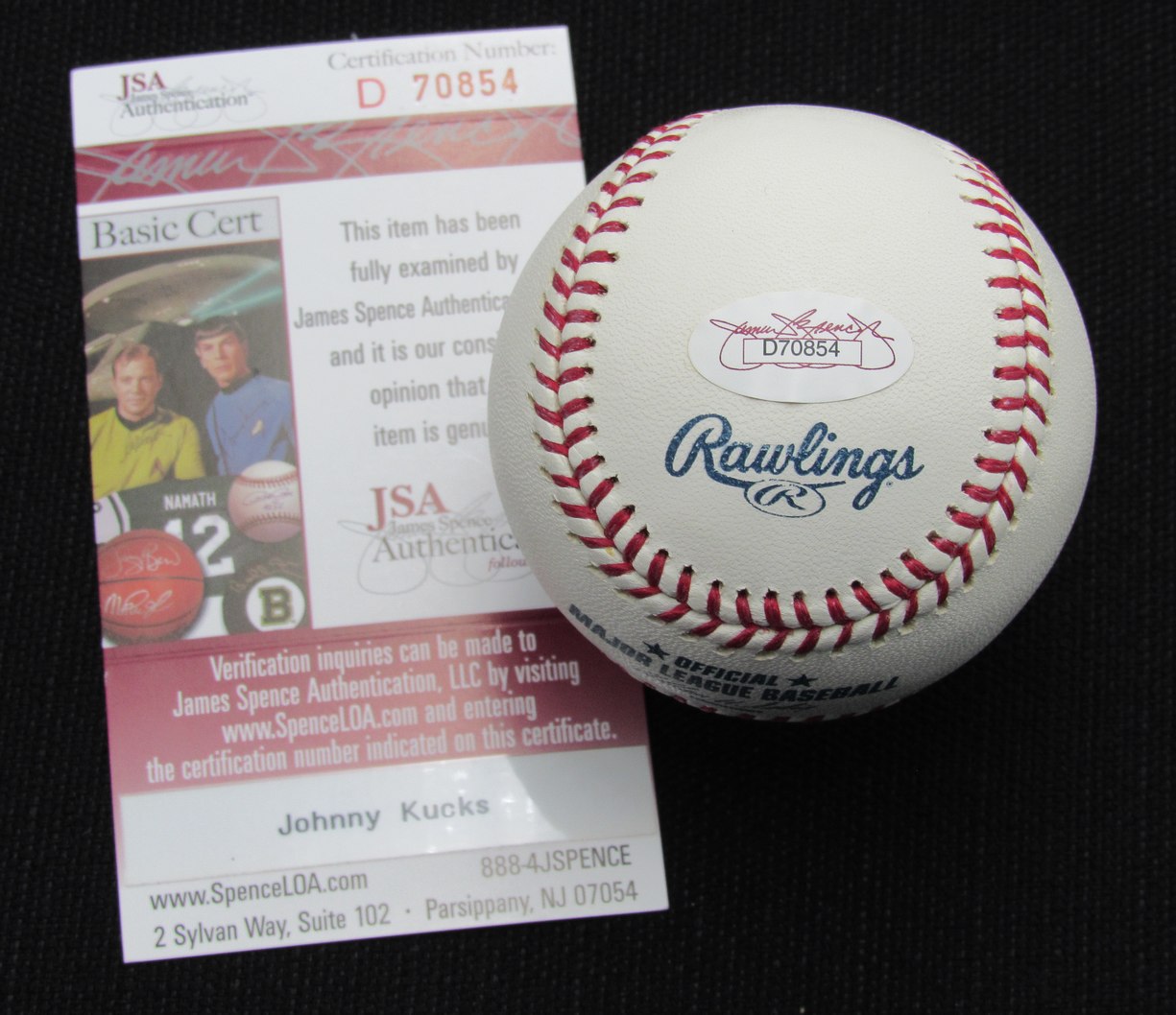 Johnny Kucks Signed/Auto Yankees 100th OML Baseball JSA Inscr 186847
