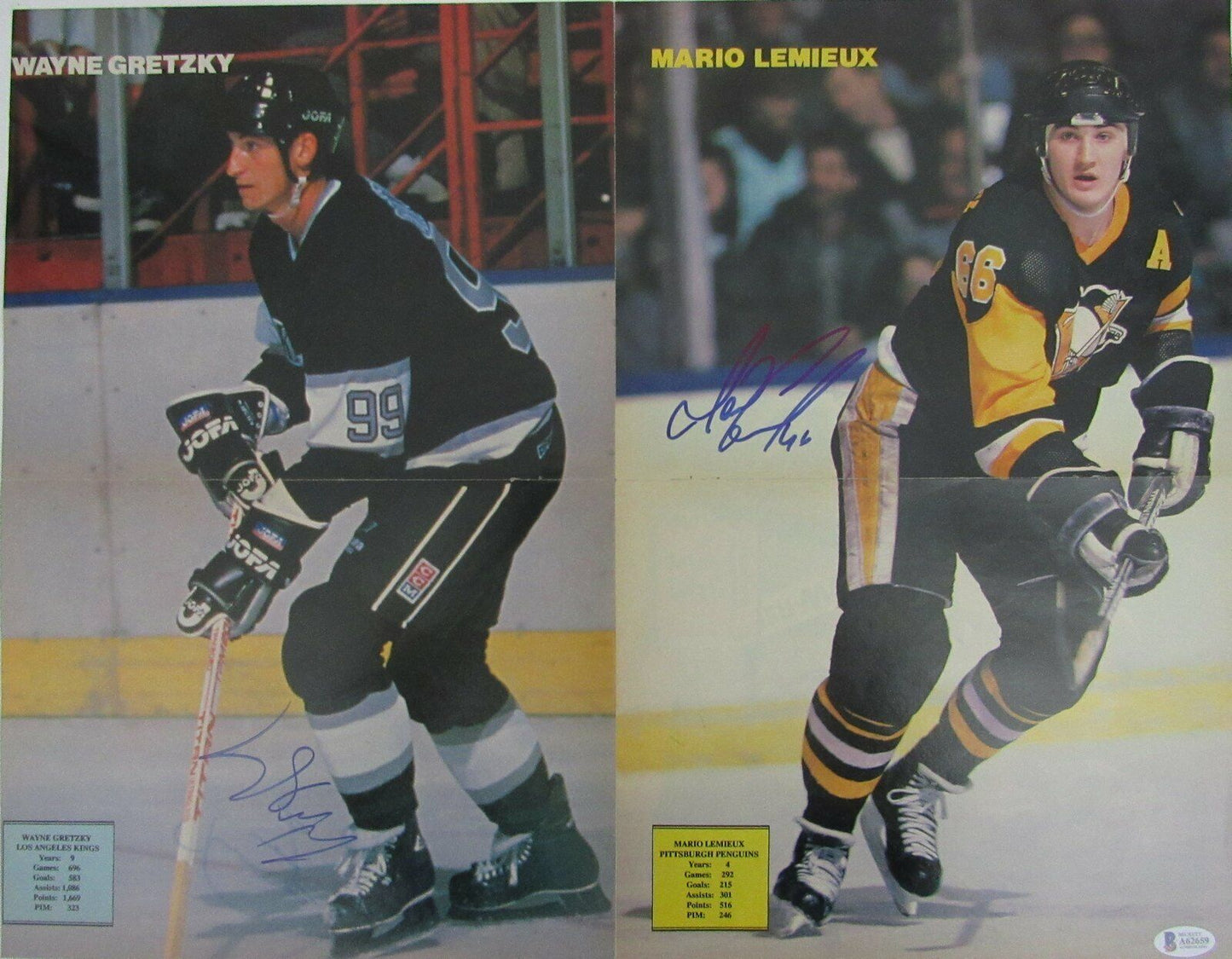 GRETZKY, LEMIEUX + 4 HOFers Multi-Signed POSTER Insert (signed by 6) Beckett