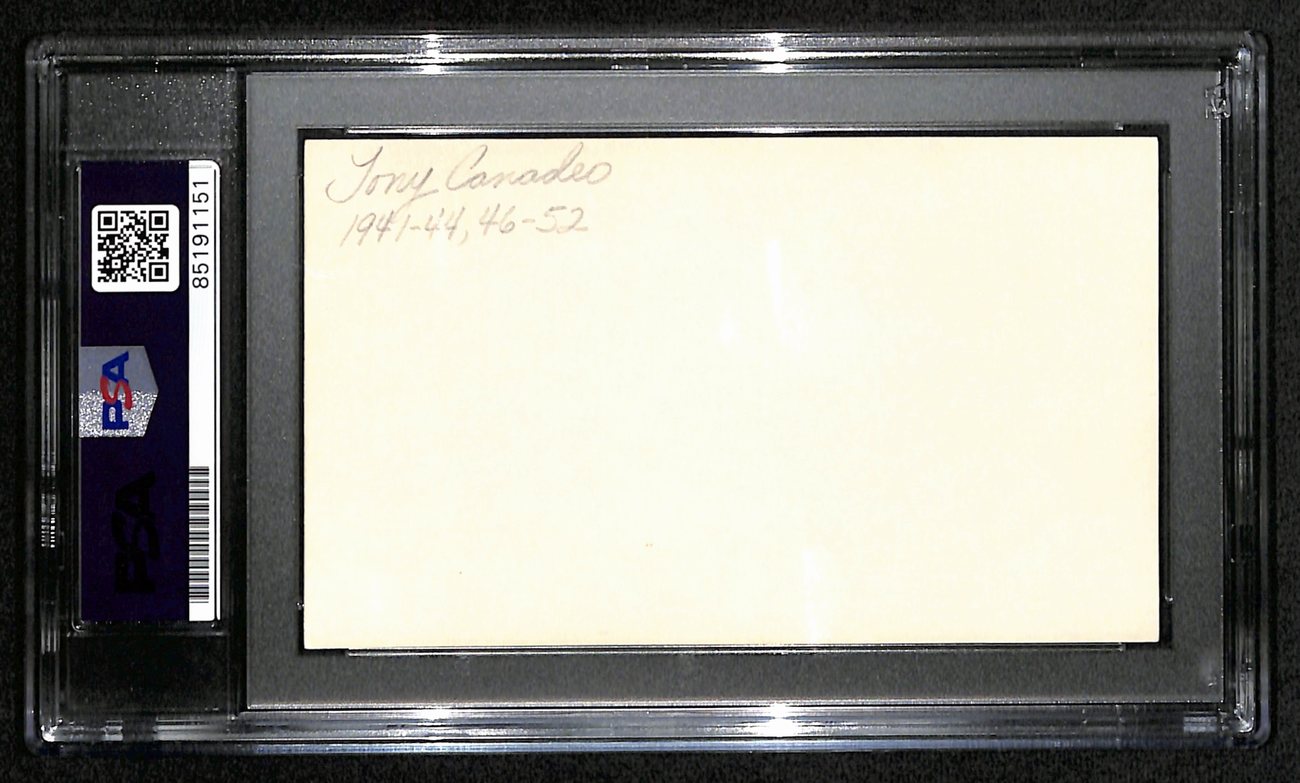 Tony Canadeo HOF Signed/Inscr 3x5 Index Card Green Bay Packers PSA/DNA 187480