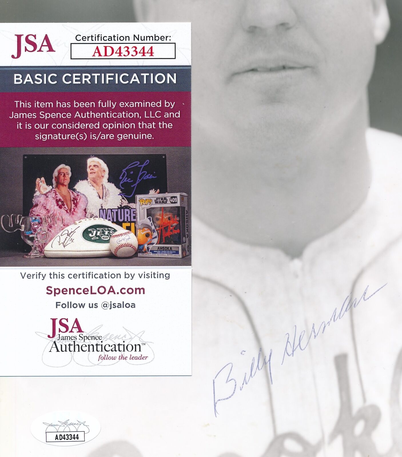 Billy Herman HOF Autographed 8x10 B/W Photo Brooklyn Dodgers JSA