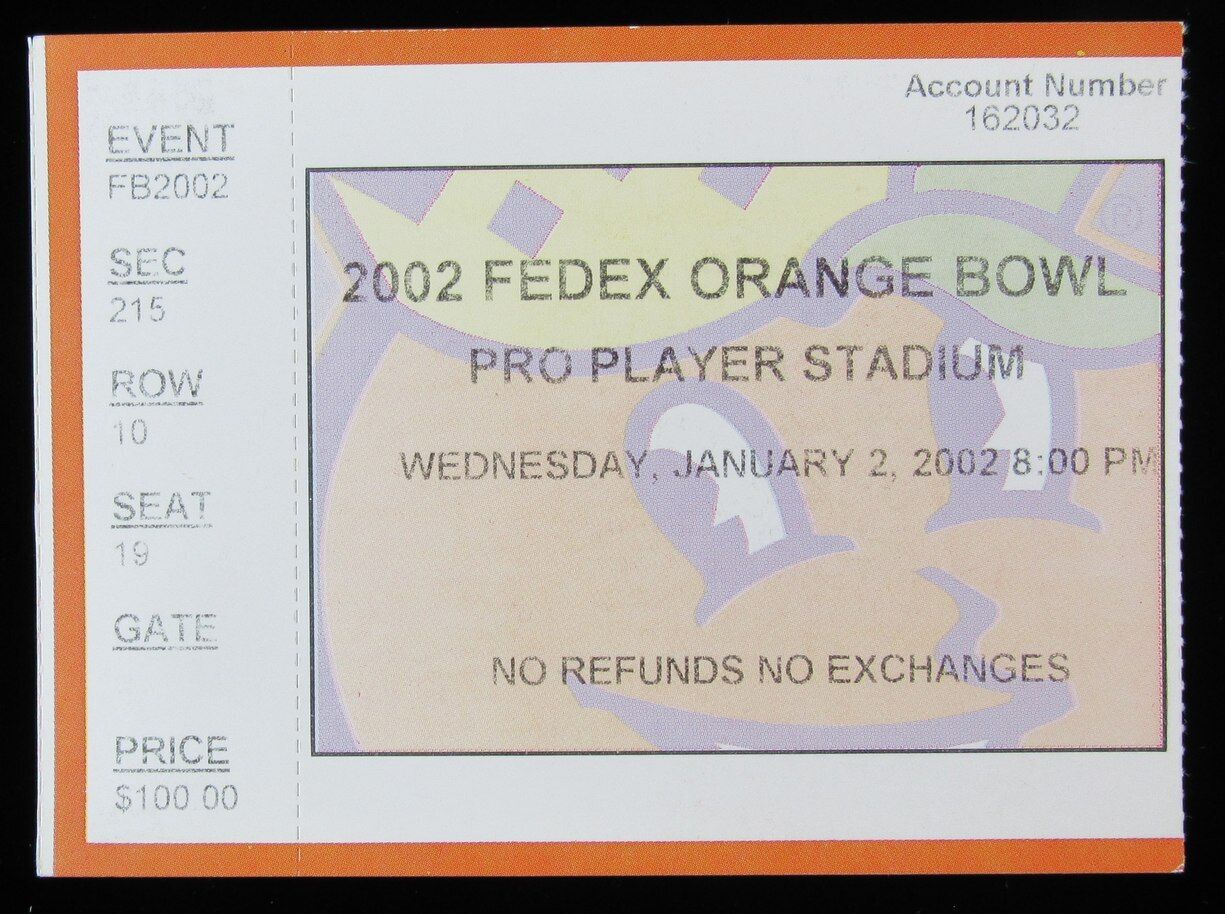 2002 Orange Bowl Florida Gators vs. Maryland Terrapins Ticket Stub Spurrier