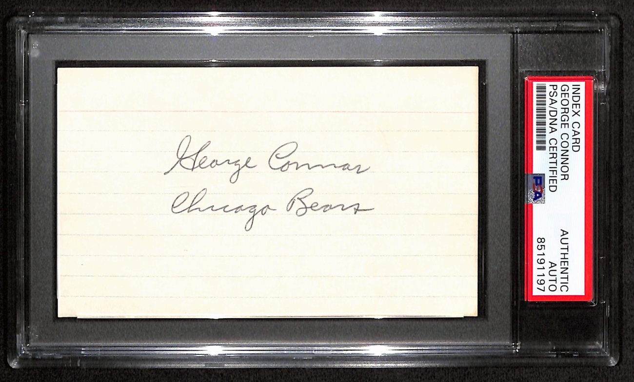 George Connor HOF Signed/Inscribed 3x5 Index Card Chicago Bears PSA/DNA 187435