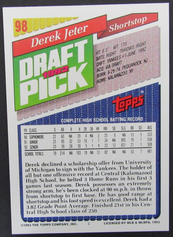 1993 Topps Baseball Cards Complete Set (825) - Derek Jeter RC 181464
