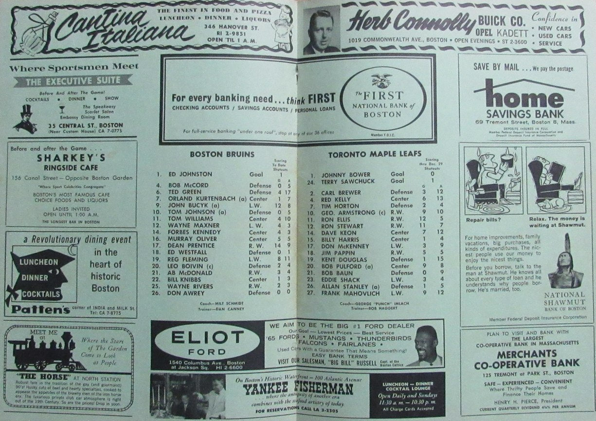 Boston Bruins NHL Hockey Program vs. Toronto Maple Leafs 1/10/65 146236