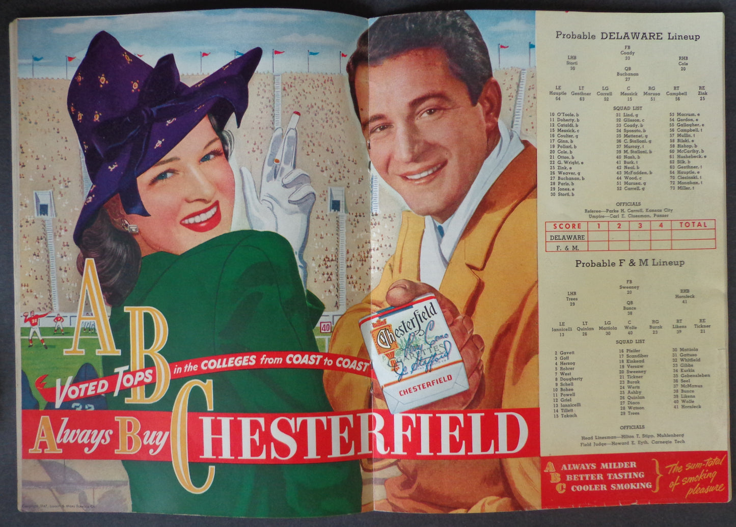 November 1, 1947 Franklin & Marshall vs. Delaware Football Game Program 190062