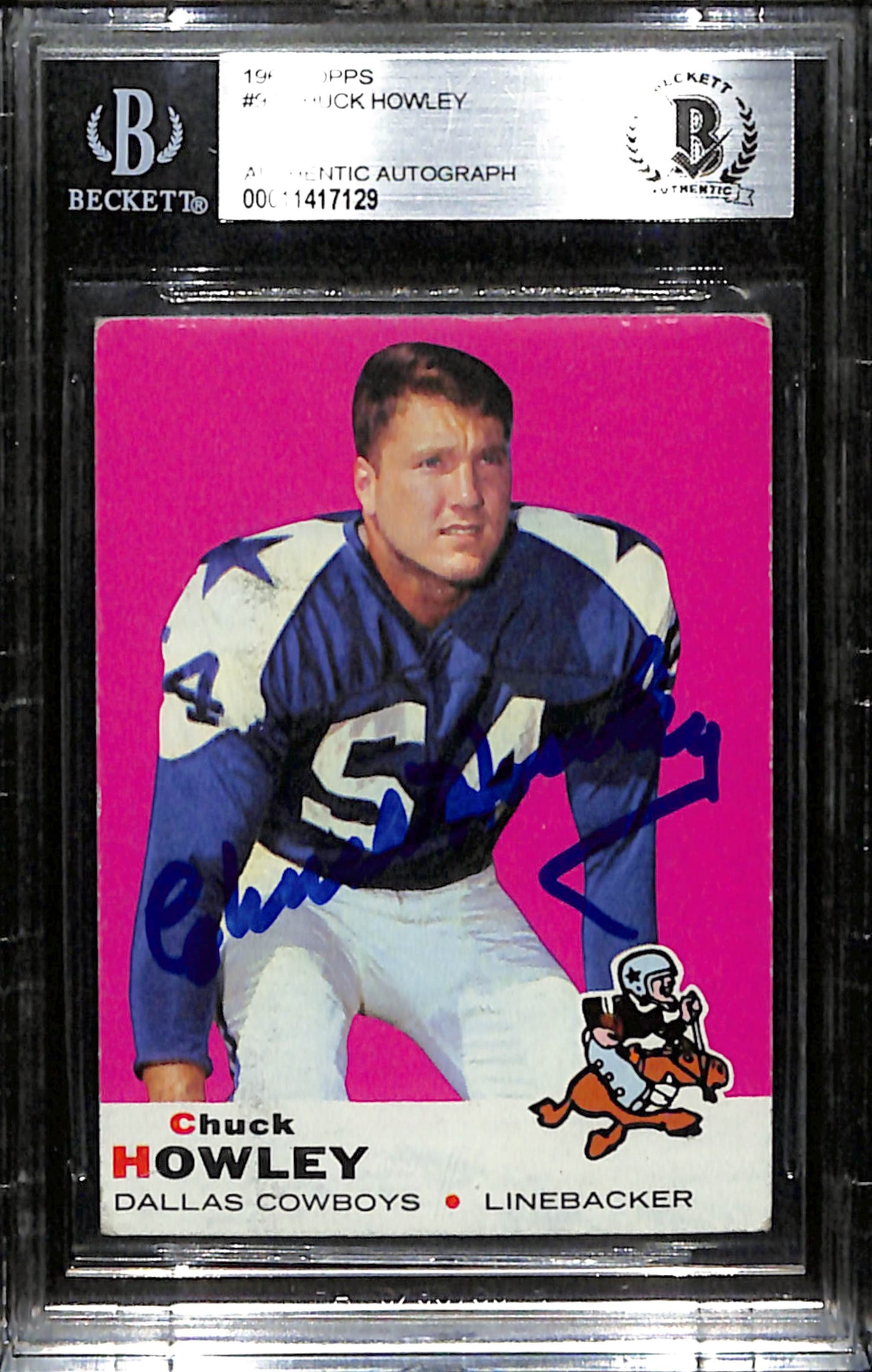 Chuck Howley HOF Signed 1969 Topps Card #97 Dallas Cowboys Beckett 184914