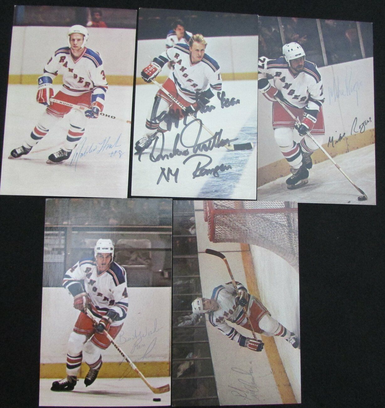 Lot of 5 Early 80's NY Rangers Team Signed 3.5x5.5 Photos incl. Rogers 150450