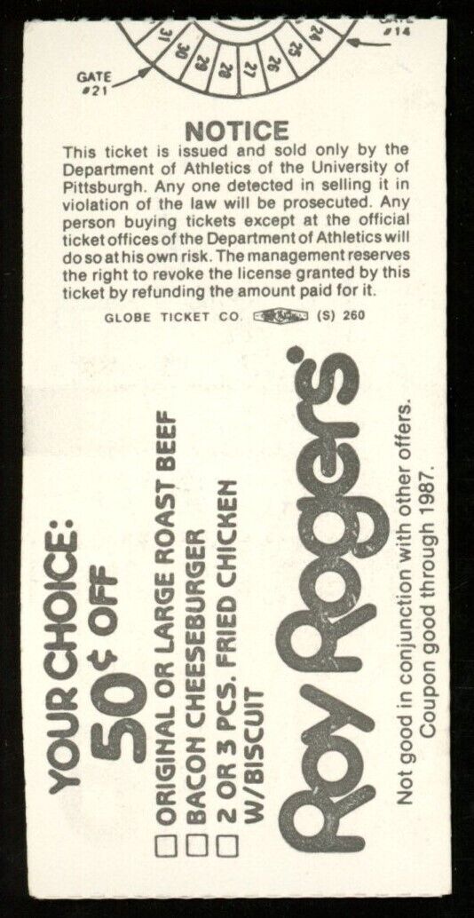 November 14, 1987 Pitt vs. Penn State College Football Game Ticket Stub