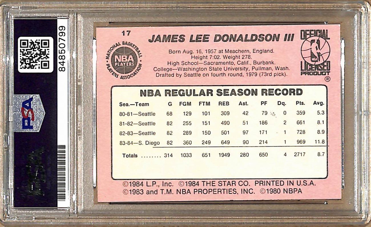 1984-85 Star Company #17 James Donaldson Clippers Signed Card PSA/DNA 178924