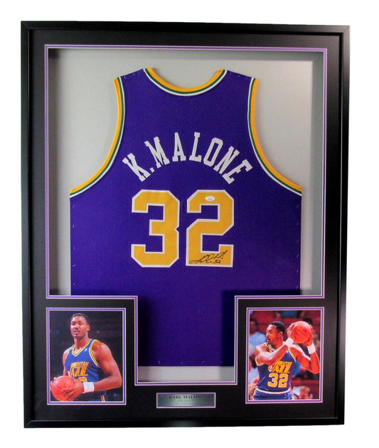 Karl Malone Autographed Jersey Utah Jazz Framed JSA 193314