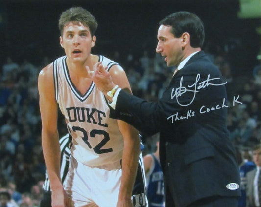 Christian Laettner Duke Signed/Inscribed 16x20 w/ Coach K Photo PSA/DNA 167273