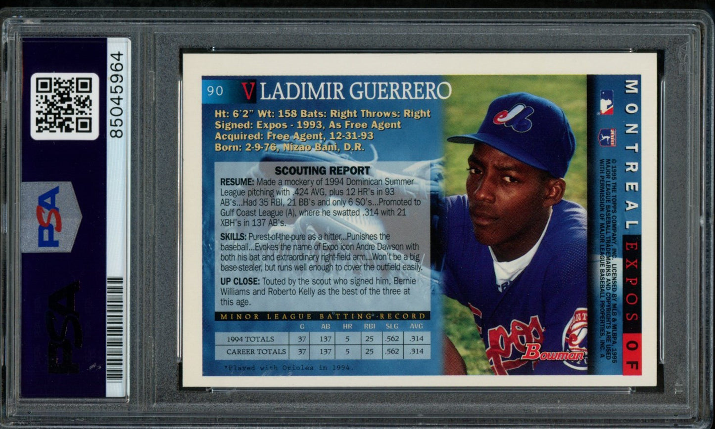 Vladimir Guerrero Montreal Expos Autographed 1995 Bowman Rookie Card #90 PSA/DNA