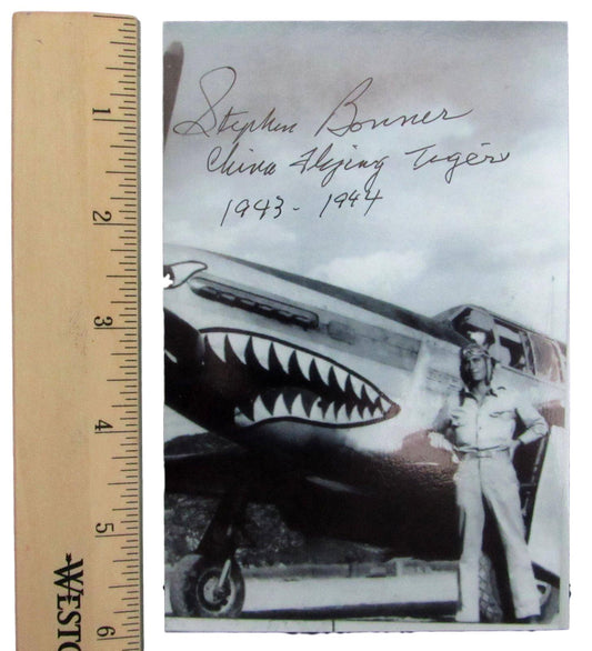 Stephen Bonner WWII Flying Tigers Flying Ace Signed/Inscr 4x6 Photo JSA 146375