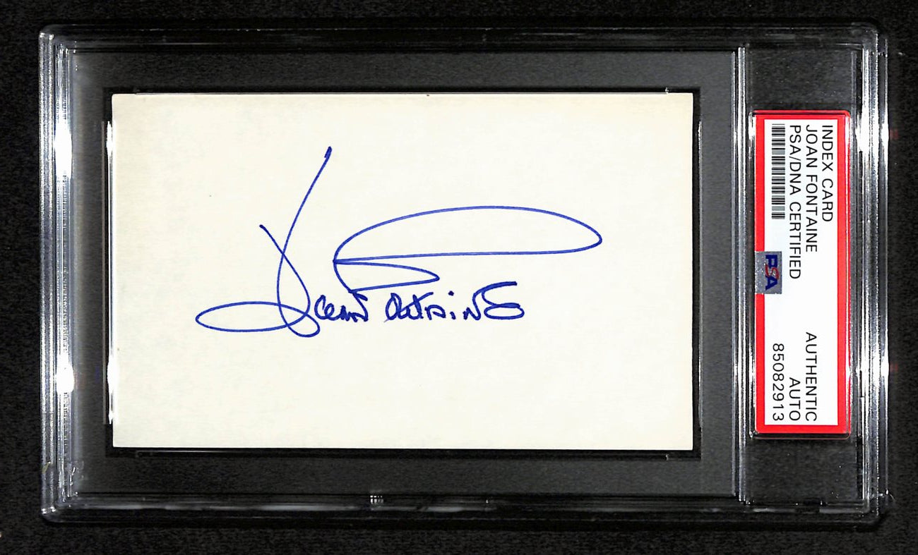 Joan Fontaine Signed 3x5 Index Card Actress "Dial M For Murder" PSA/DNA 184355