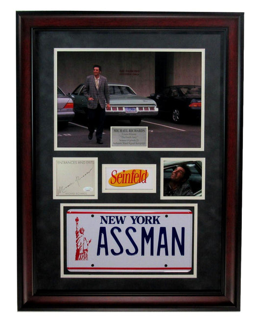 Michael Richard Signed Card w/ Photos/License Plate "Seinfeld" Framed JSA 192130