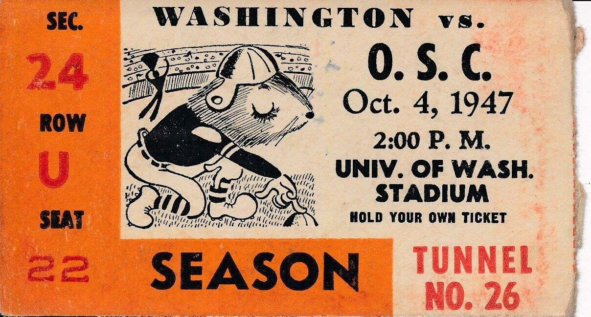 1947 Univ of Washington vs. Oregon State Football Game Ticket Stub 148463