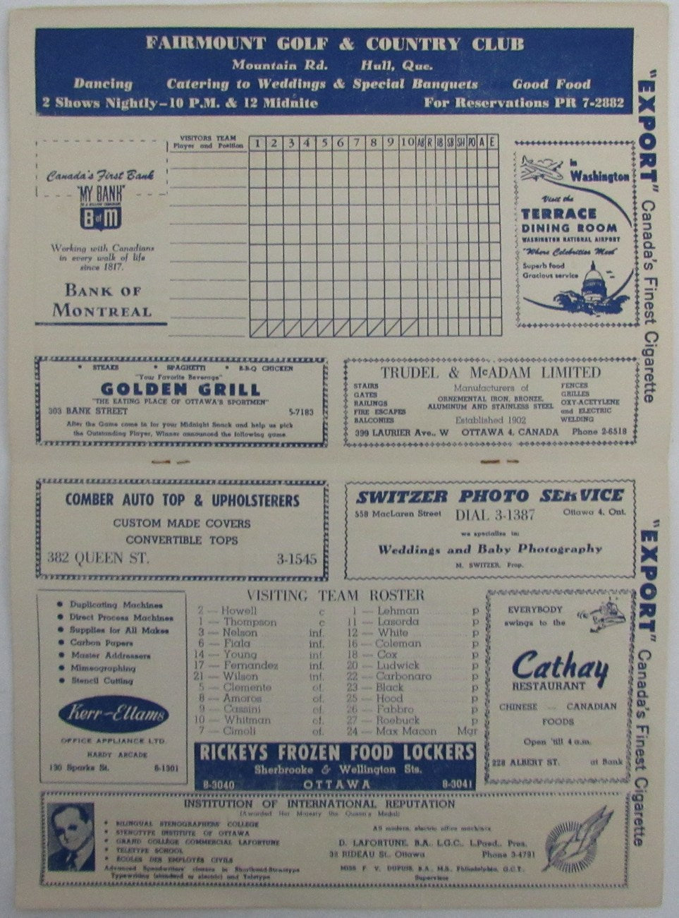 1954 Montreal Royals vs. Ottawa Athletics Game Program Roberto Clemente 176131