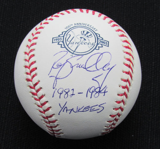 Roy Smalley Signed/Auto Yankees 100th OML Baseball JSA Inscr  186836