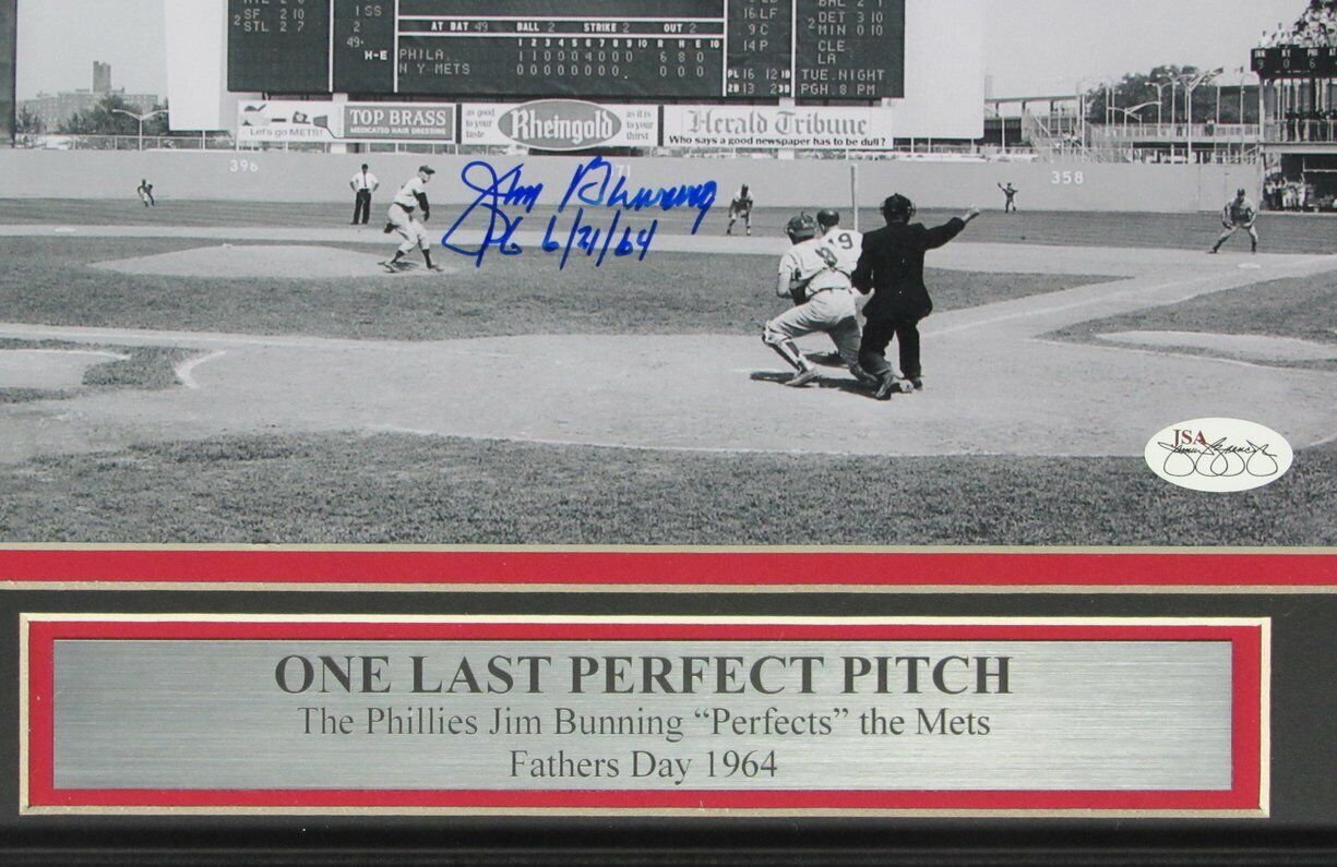 Jim Bunning HOF Perfect Game  Phillies Signed 8x10 Photo Framed JSA 163454