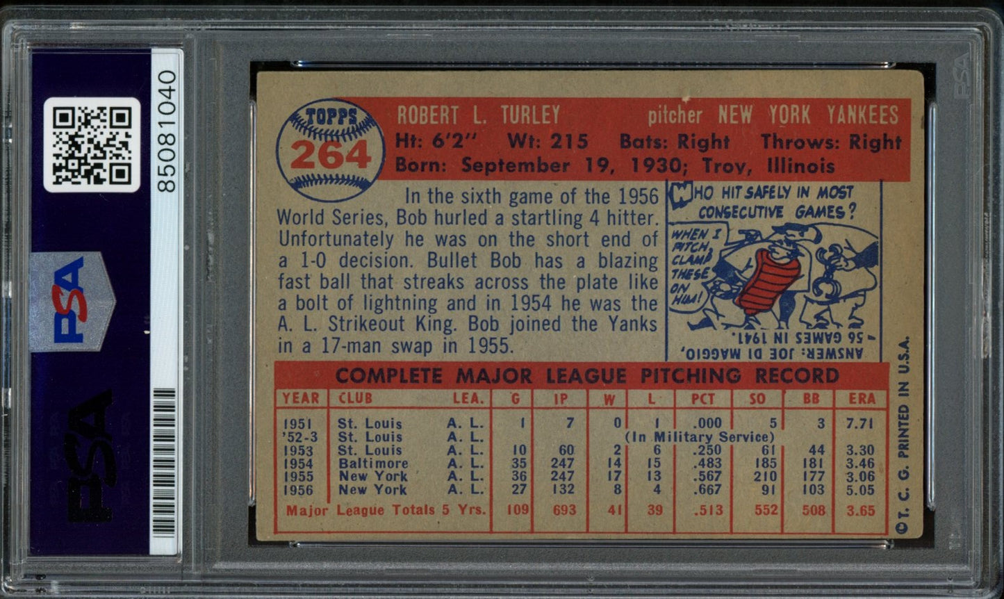 Bob Turley Signed 1957 Topps Trading Card #264 Yankees PSA/DNA 183585