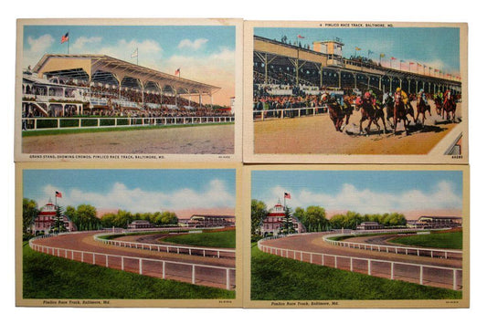 Lot of 4  Vintage 1920/1940's Pimlico Race Track, Baltimore MD Postcards